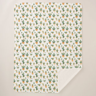 Cobertor Sherpa Cactus Potado em Branco
