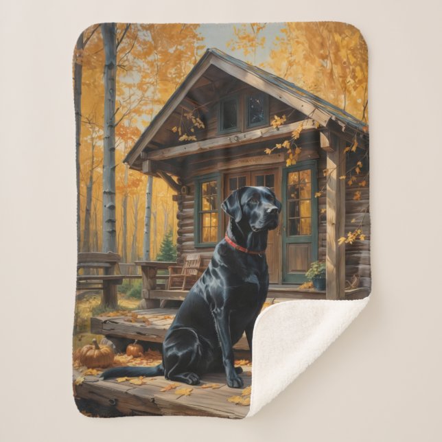 Cobertor Sherpa Café preto Labrador Retriever Log Cabine (Frente)