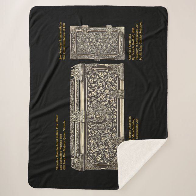 Cobertor Sherpa Caixa de Escrevendo Vitoriana Silver em Sherpa Bla (Frente)