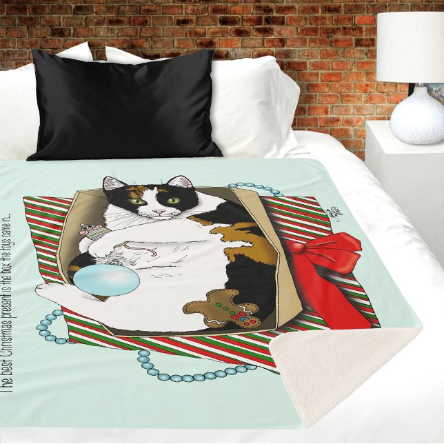 Cobertor Sherpa Caixa de Presente de Natal de Gato Tricolor Engraç (Criador carregado)