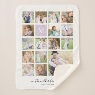 Cobertor Sherpa Caligrafia do nome do monograma da colagem da foto