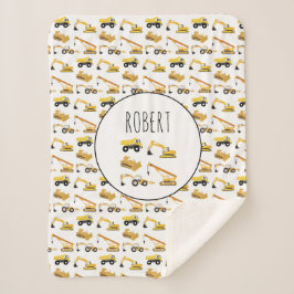 Cobertor Sherpa Caminhões de Construção - Meninos Personalizados