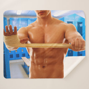 Cobertor Sherpa CamisaSlipperyJoe do homem musculoso sem abs peito