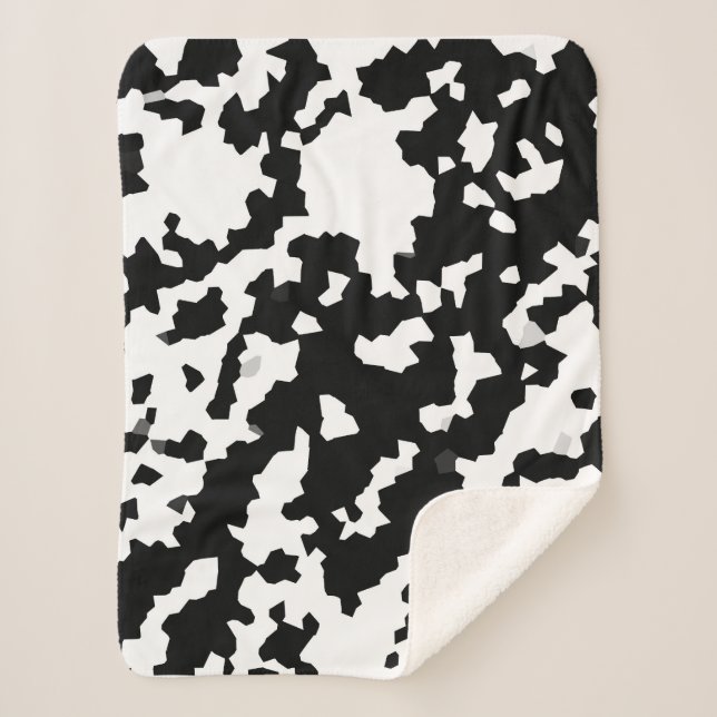 Cobertor Sherpa Camo Abstrato Mosaico Preto e Branco Irregular (Frente)