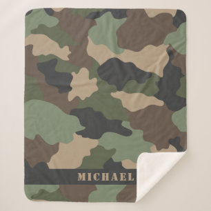 Cobertor Sherpa Camo Camouflage Militar Khaki Green Tan Monograma