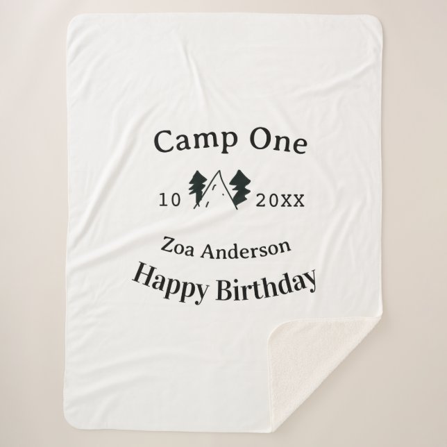Cobertor Sherpa Camp one happy birthday name date campingadventure (Frente)