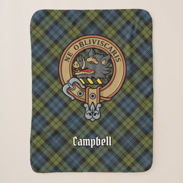 Cobertor Sherpa Campbell Crest sobre Tartan (Frente)