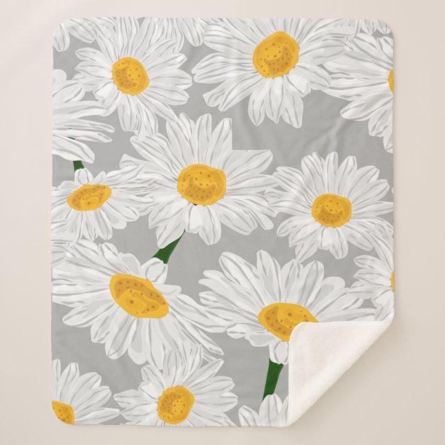 Cobertor Sherpa Campo de camomila Daisy. Primavera de flores de ve (Frente)