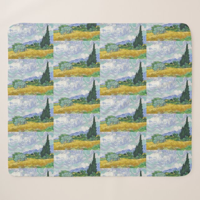Cobertor Sherpa Campo de Trigo com Ciprestes de Van Gogh Arte (Frente (Horizontal))