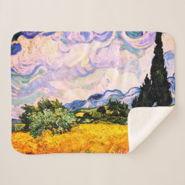 Cobertor Sherpa Campo de Trigo com Ciprestes de Vincent Van Gogh
