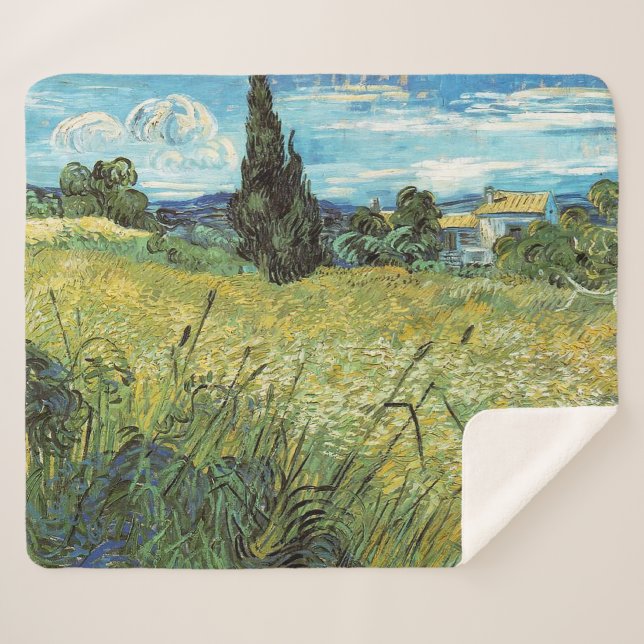 Cobertor Sherpa Campo de trigo verde Vincent van Gogh (Frente (Horizontal))