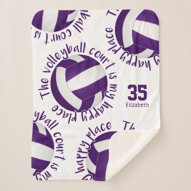 Cobertor Sherpa campo de vôlei roxo, campo feliz (Frente)