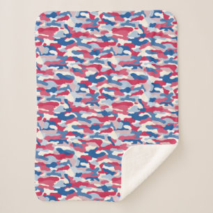 Cobertor Sherpa Camuflagem Azul e Branco Vermelho