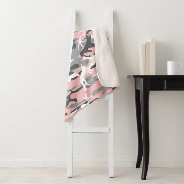 Cobertor Sherpa Camuflagem rosa e Cinza, Militar, Exército (In Situ)