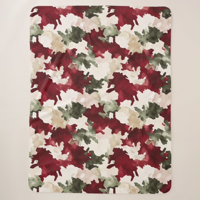 Cobertor Sherpa Camuflagem Vermelho Verde Creme (Frente)