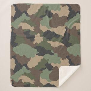 Cobertor Sherpa Camuflagem Woodland Camo Khaki Verde Tan Preto