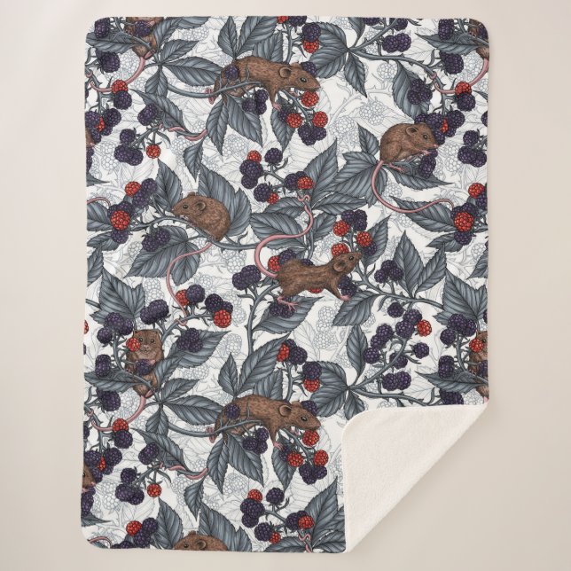 Cobertor Sherpa Camundongos e amoras-negras em branco (Frente)