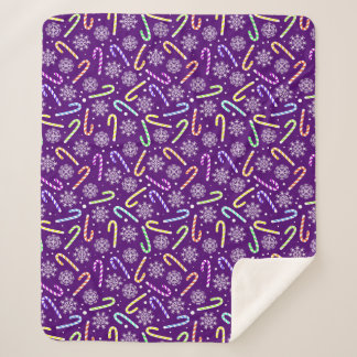 Cobertor Sherpa Canas doces de Natal roxas com flocos de neve