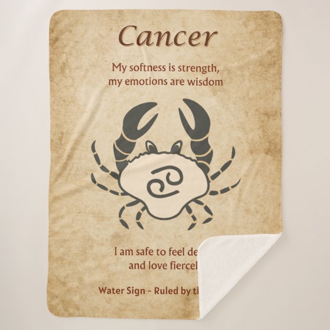Cobertor Sherpa Cancer Zodiac Design with Intuitive Affirmations (Frente)