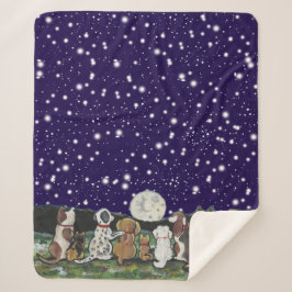 Cobertor Sherpa Caninos Marinho Blue Night Sky Puppy Stars