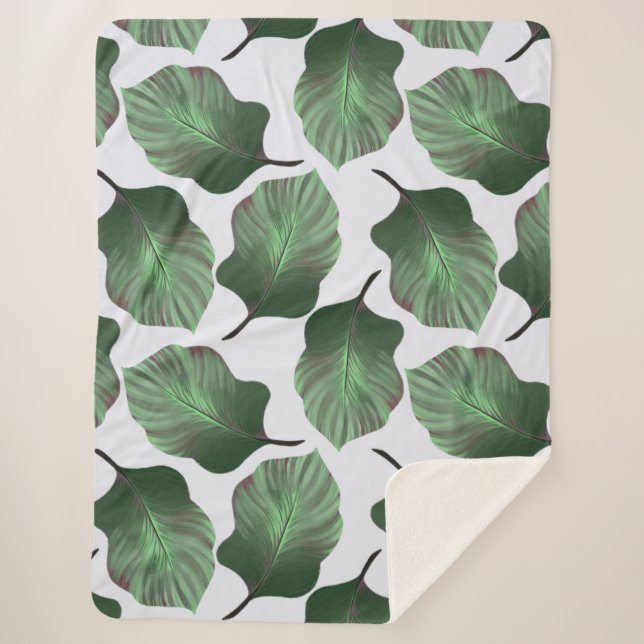 Cobertor Sherpa Canna Tropicanna Tropical Leaves, Verde (Frente)