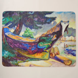 Cobertor Sherpa Canoa de Guerra Indígena Emily Carr
