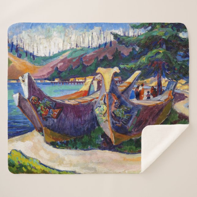 Cobertor Sherpa Canoeiros de Guerra | Emily Carr | (Frente (Horizontal))