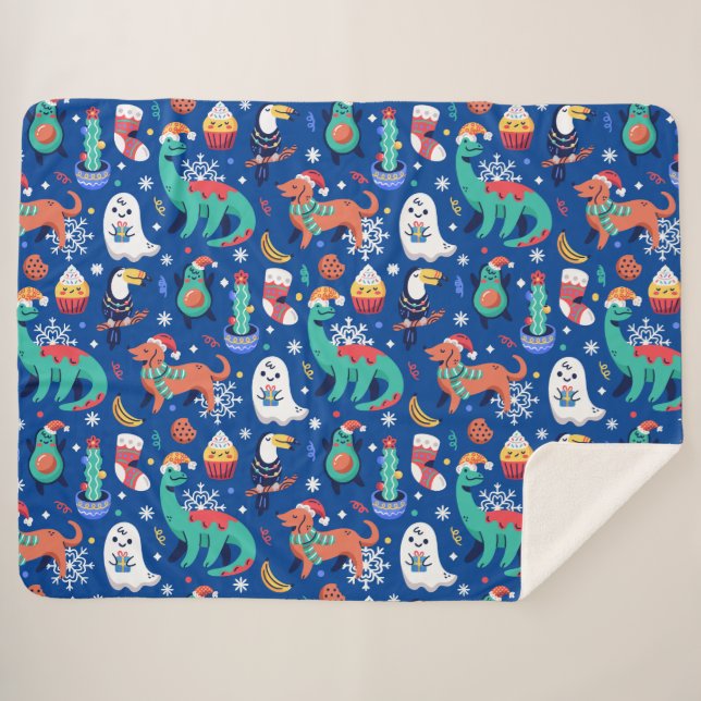 Cobertor Sherpa Cantinho de Natal Dinossauro Papagaio Avocado Cact (Frente (Horizontal))