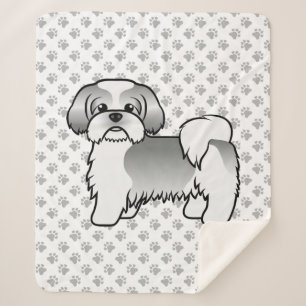 Cobertor Sherpa Cão De Cartoon De Silver E White Shih Tzu Cute