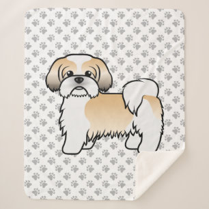 Cobertor Sherpa Cão de Cartoon Dourado e branco Shih Tzu