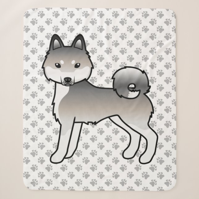 Cobertor Sherpa Cão de desenho animado cinza e branco Alaskan Klee (Frente)