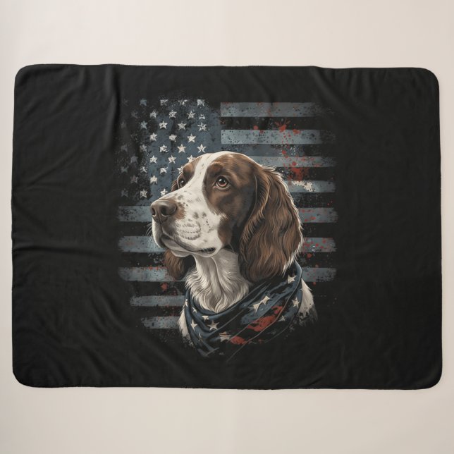 Cobertor Sherpa Cão Springer Spaniel Bandeira Americana (Frente (Horizontal))