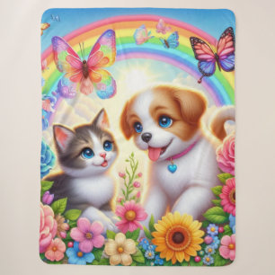 Cobertor Sherpa Cãozinho/cachimbo/arco-íris de gatinho