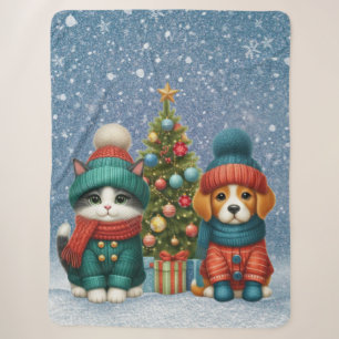 Cobertor Sherpa Cãozinho de Natal bonito e gatinho