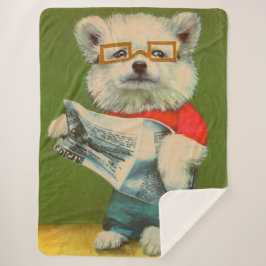 Cobertor Sherpa cãozinho lendo jornal
