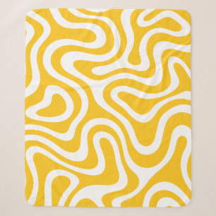 Cobertor Sherpa Capa de Telefone Retrô Groovy Amarelo Preto Ondas 