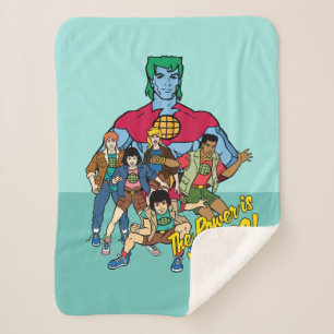 Cobertor Sherpa Captain Planet Group Graphic - The Power Is Yours!