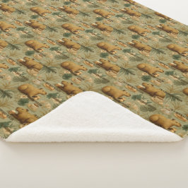 Cobertor Sherpa Capybara Morning Coffee Breakfast Botanical Art
