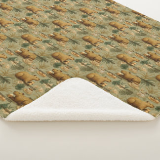 Cobertor Sherpa Capybara Morning Coffee Breakfast Botanical Art