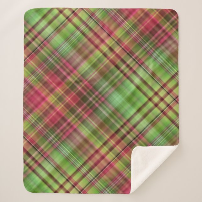 Cobertor Sherpa Cardeal Bush, Rosa e Xadrez Verde (Frente)