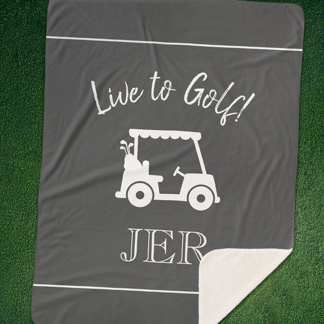 Cobertor Sherpa Carrinho de Golfe Golfer Fofo Inicial Monogramada  (Cute Golfer Golf Cart Monogrammed Initials Gray Large Sherpa Blanket)