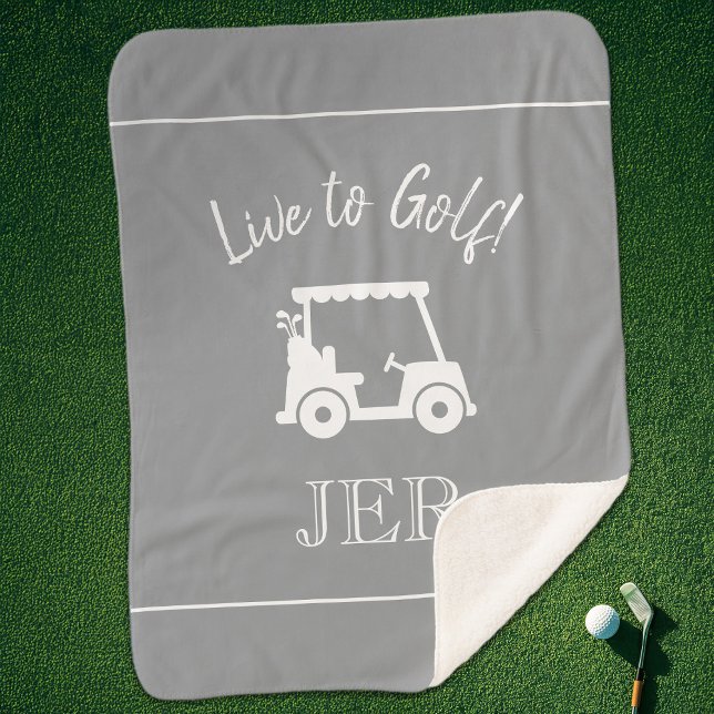 Cobertor Sherpa Carrinho De Golfe Monograma Cinza Branco (Golfer Golf Cart Custom Monogrammed Initials Gray Sherpa Blanket)