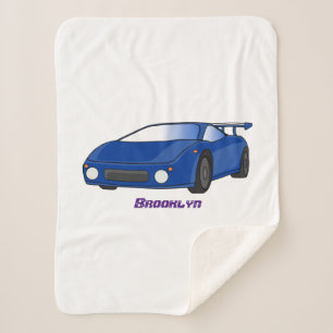 Cobertor Sherpa Carro desportivo azul com ilustração de airfoil 