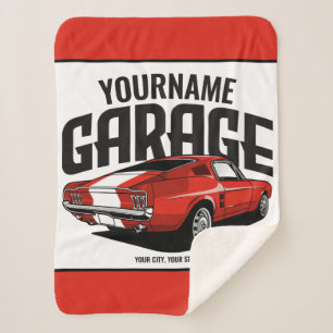 Cobertor Sherpa Carro Muscular Personalizado, 1967, Garagem Vermel