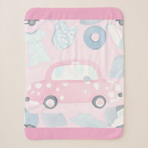 Cobertor Sherpa Carro Rosa Retro com Bolinhas de Água em Pastel Fo
