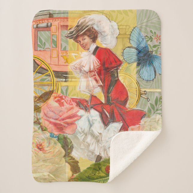 Cobertor Sherpa Carruagem de diversão da mulher vitoriana (Frente)