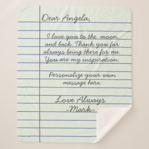 Cobertor Sherpa Carta de amor manuscrita do notebook ou mensagem p