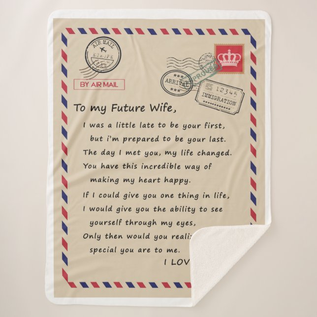 Cobertor Sherpa Carta Personalizada Para Minha Futura Esposa (Frente)