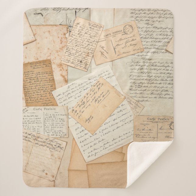 Cobertor Sherpa Cartas antigas, manuscritos, cartões postais antig (Frente)