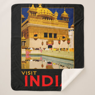 Cobertor Sherpa Cartaz de viagem da Índia arte vintage indiana